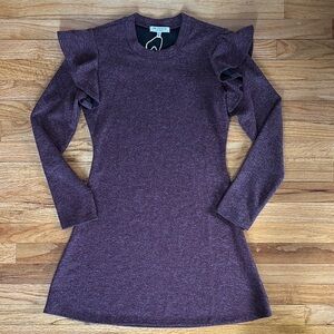 Free Generation Sweater Dress Women’s Sz Medium Purple Ruffle Holiday Winter